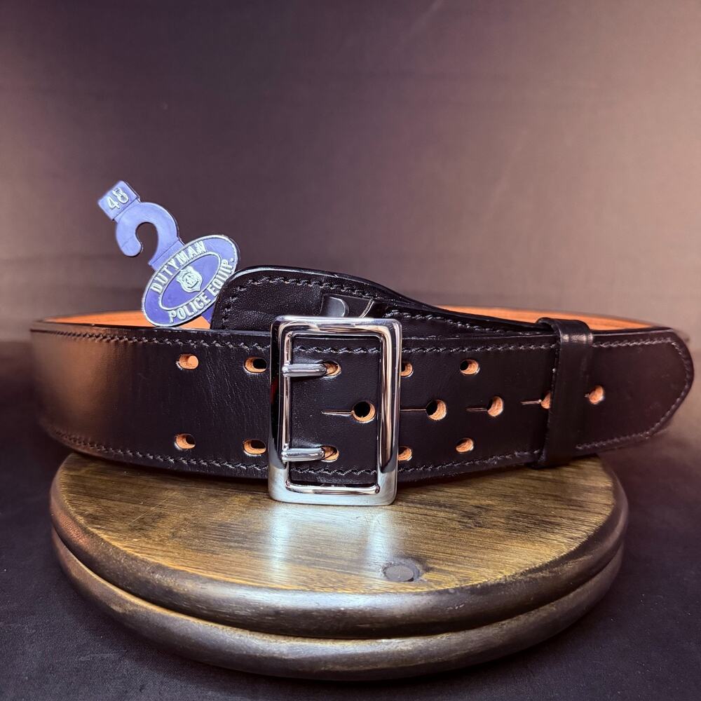 Dutyman Sam Browne Duty Belt Size 48" Black Plain Leather Nickel Buckle 1011